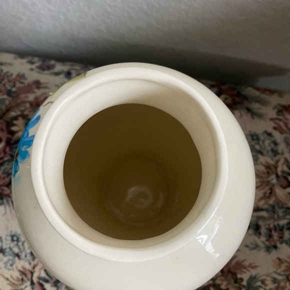 Vintage Hand Painted Floral Blossoms Ceramic Vase with Blue Accents 9.5”H - Picture 8 of 11